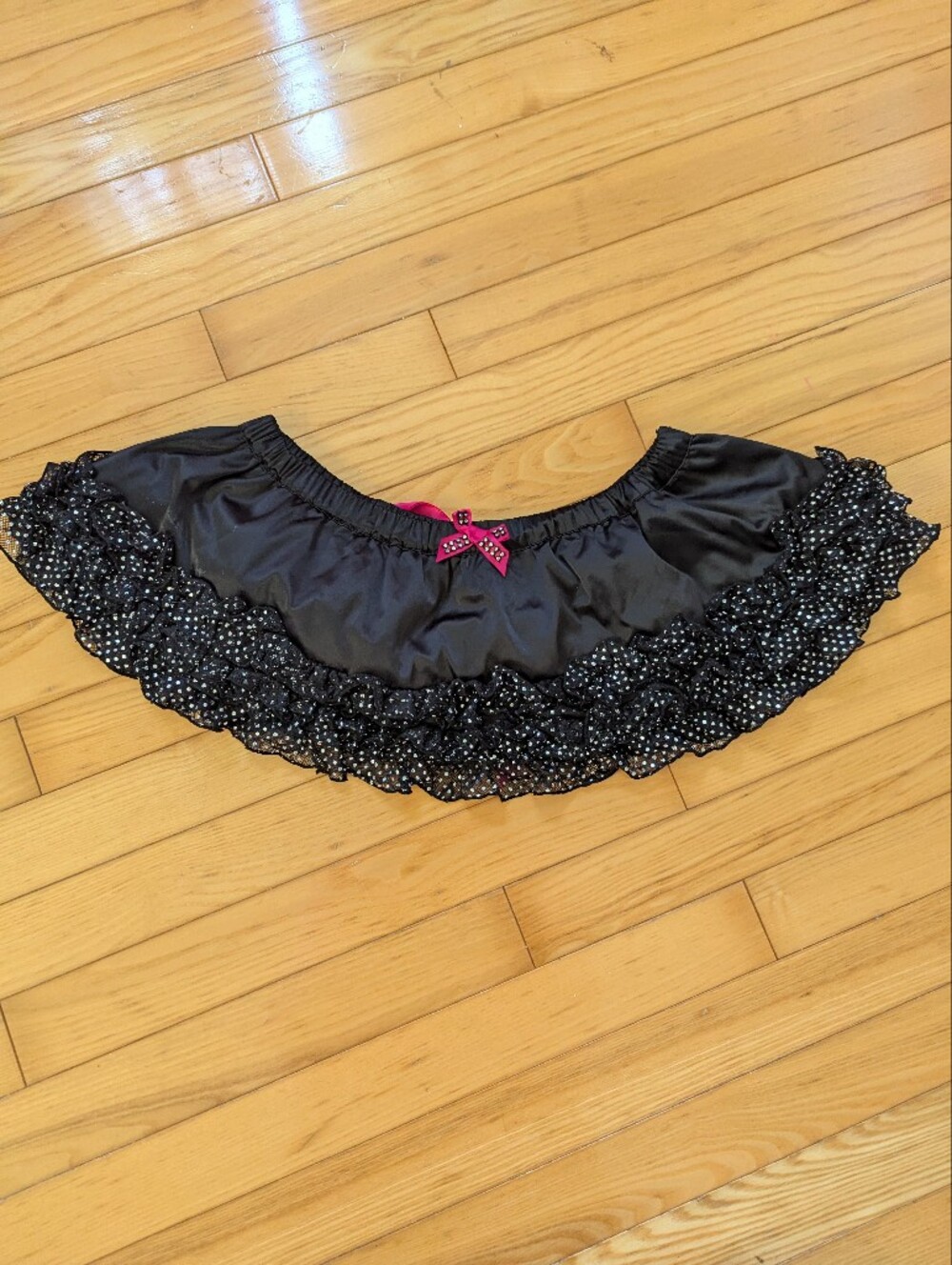 La SENZA Black Ruffled Satin Petticoat with Pink Bow